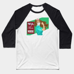 Wife, Mom, Nurse Gift for Brunette RN Baseball T-Shirt